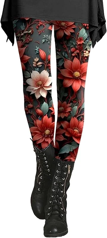 Marke: Generisch Generisch Freizeithose Damen Baumwolle High Waist Winter Thermoleggings Blumen-Muster Thermohose Warme Jogginghose Thermo-Winterhose Elastisch Yogahose Warme Leggings Outdoor Winterhose Jogginghose — Weihnachtsmode
