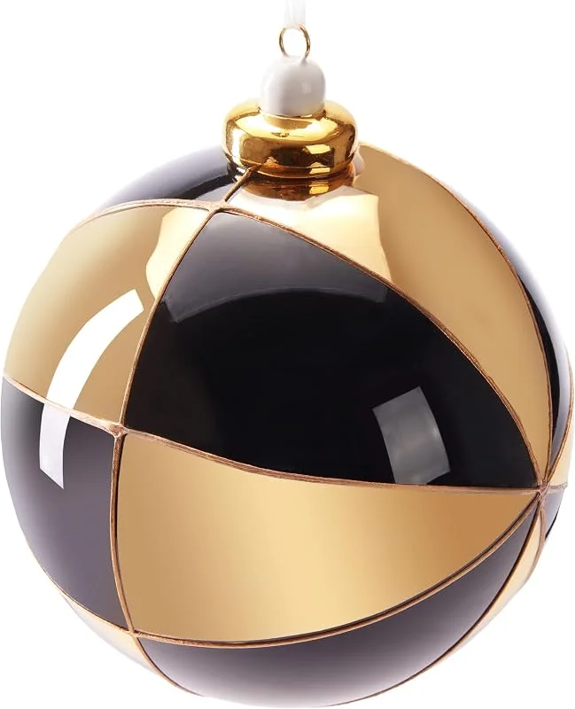 Besuche den BRUBAKER-Store BRUBAKER Premium Weihnachtskugel mit Gold-Schwarz Muster - 10 cm Baumkugel — Weihnachtsdeko
