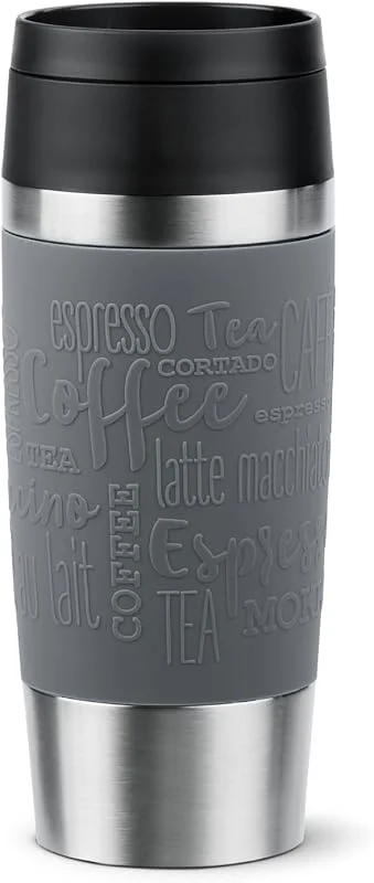 Besuche den Emsa-Store Emsa N20205 Travel Mug Classic Isolierbecher 0, 36 Liter, neuer Komfort-Schraubverschluss, Edelstahl, 4h heiß und 8h kalt, 100% dicht, spülmaschinenfest, 360°-Trinköffnung, Dunkelgrau — Wein und Festtafel