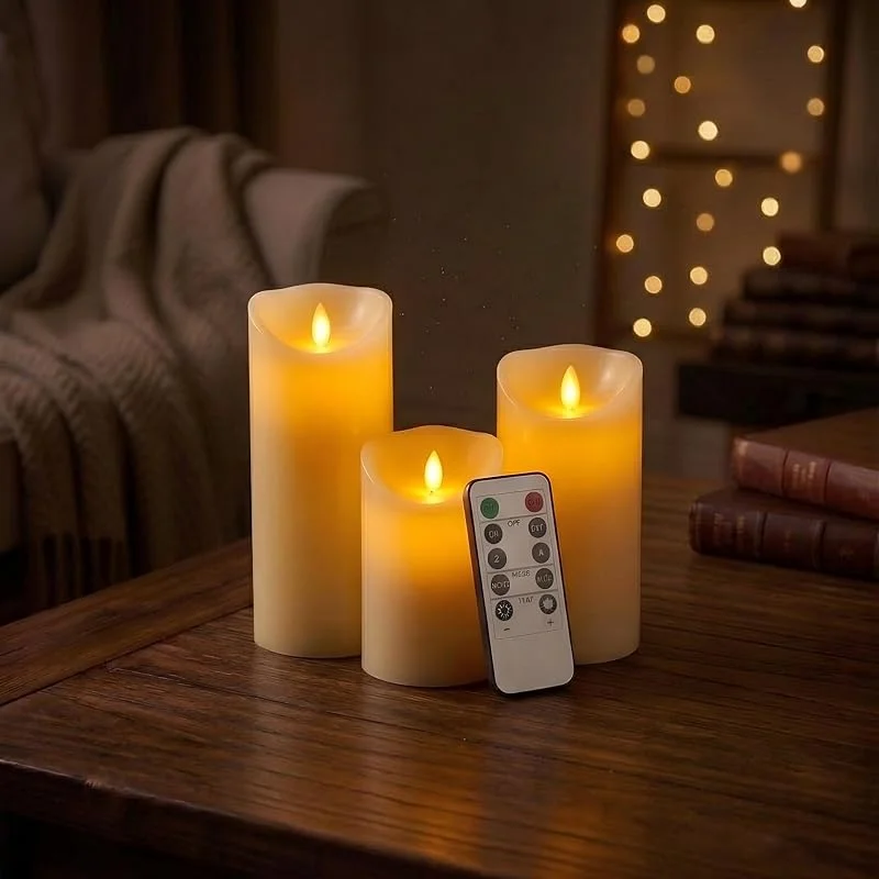 Besuche den CCLIFE-Store CCLIFE LED Kerzen Echtwachs 3er Set mit Fernbedienung Timer Funktion Echtwachs flammenlose Batteriebetrieb — Kerzenlicht Abendessen