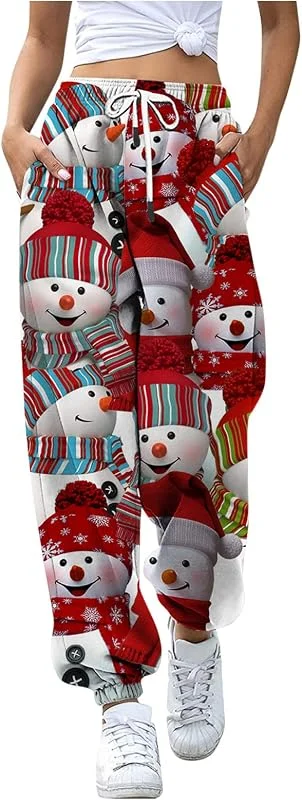 Marke: Générique Damenhose, breit, Weihnachtsmotiv, Sport-Leggings, Damen, Weihnachten, bedruckt, breite Hose, lässig, große Größe, Hose mit Kordelzug, 17-Multi, XXXL — Weihnachtsmode