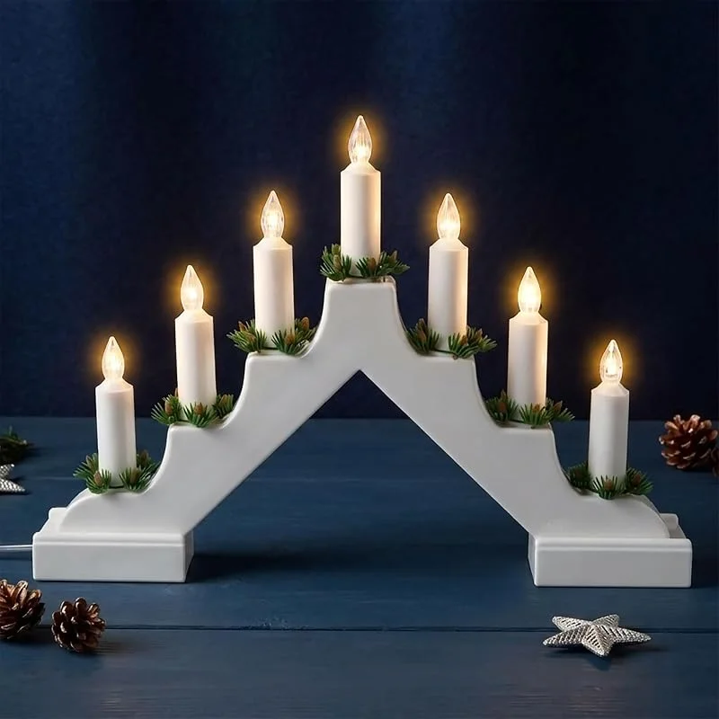 Besuche den Spetebo-Store Spetebo Kunststoff Lichterbogen mit 7 LED Kerzen und Timer 38x28 cm - weiß — Weihnachtsdeko