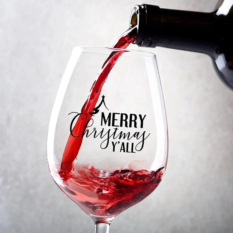 Marke: Rimego Weingläser-Set, Merry Christmas Y'all Rotweinglas, 325 ml, tolles Weingeschenk für Hochzeitstag, Weihnachten, Geburtstag — Wein und Festtafel