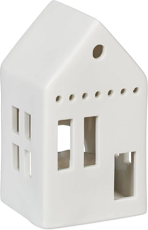 Besuche den Relaxdays-Store Relaxdays Teelichthaus Keramik, Leuchthäuschen für 1 Teelicht, H x B x T: 12 x 7 x 6 cm, Teelichthalter Haus, weiß — Advent und Tisch