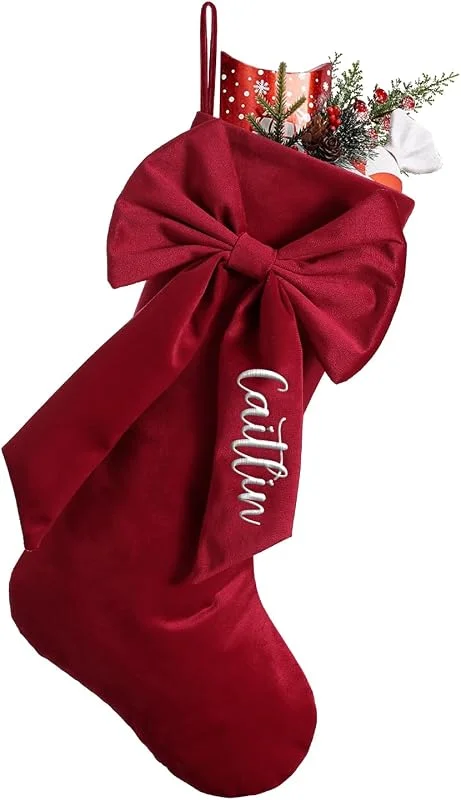 Marke: Cysincos Cysincos Weihnachtsstrumpf Personalisiert Name 46cm große gestrickte Samt-Weihnachtsstrümpfe mit Schleife Hunde Christmas Stockings Nikolausstrumpf hängende Familie für Party Weihnachten Deko Rot — Weihnachtsdeko