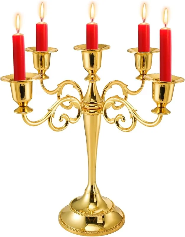Marke: YOUEON YOUEON 25cm Metall Kerzenhalter mit 5 Armen Kandelaber Kerzenständer Gold für 1 Zoll Stumpenkerzen Kerzenleuchter Vintage Antike Kerzenständer für Hochzeit Party Candlelight Dinner Home Decor — Kerzenlicht Abendessen