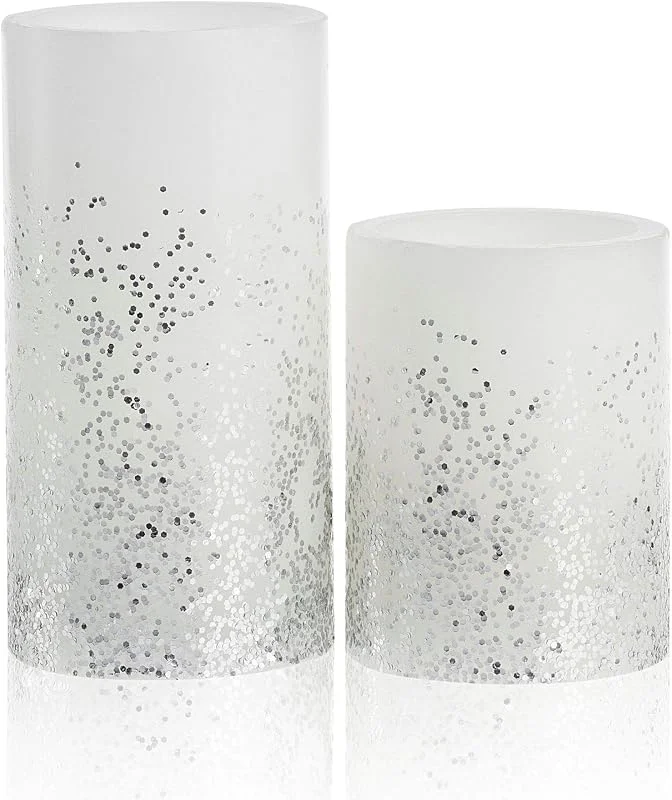 Marke: Pauleen Pauleen 48008 Glowing Glitter Candle Wachskerze 2er Set Echtwachs LED Kerzen, warmweiß, flackernde Flamme Weiß Silber — Kerzenlicht Abendessen