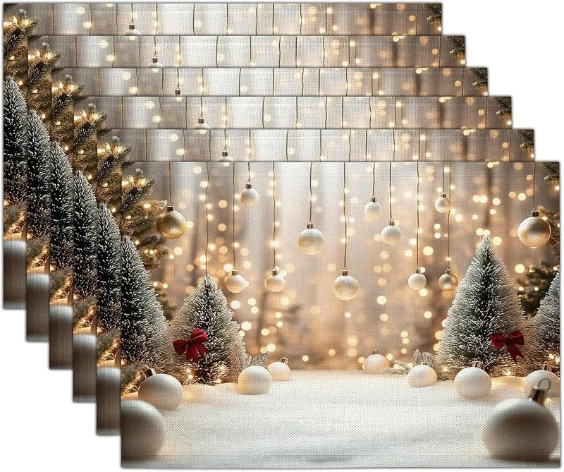 Marke: GDJSMIN Mode Gelb Schneeball-Lichtmuster Weihnachten Platzsets 2er Set, 30x45cm Winter Tischset Waschbar Platzdeckchen Küche Party Deko — Küche & Haushalt