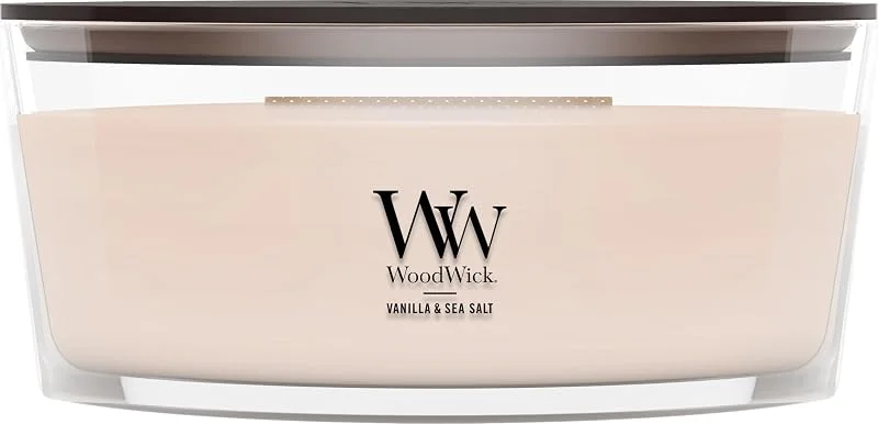 Besuche den WoodWick-Store WoodWick Duftkerze, Ellipsenkerze, Vanille & Meersalz, Tolles Geschenk für Frauen — Kerzenlicht Abendessen