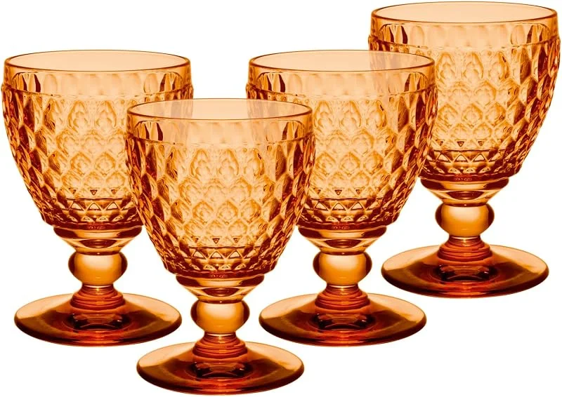 Villeroy & Boch Boston Apricot Weißweingläser 4er Set, 230 ml, Farbige Weingläser mit Facettenmuster, Kristallglas für Weißwein, Spülmaschinengeeignet, Orange — Geschenkverpackung