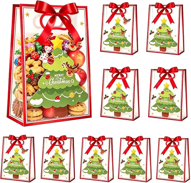Marke: Jvjggag Weihnachts-Süßigkeitentüten mit Griffen, klein, transparent, saisonale — Geschenkverpackung