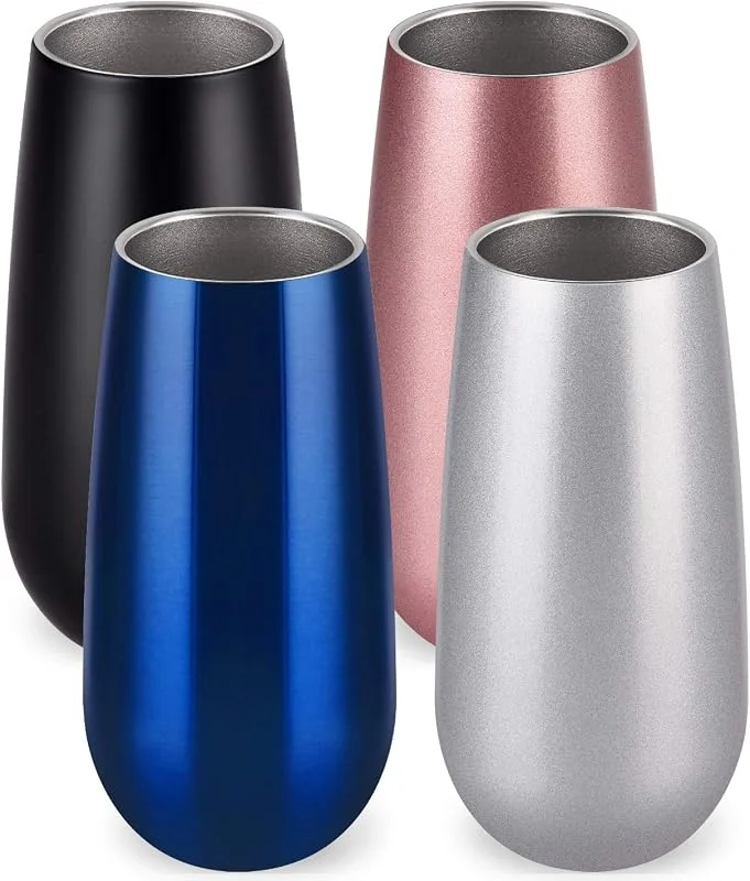 Marke: Lifecapido Sektglas mit Deckel, doppelt, isoliert, 170 ml, unzerbrechlich, wiederverwendbar, Champagnergläser set of 4 Mehrfarbige Farben — Wein und Festtafel