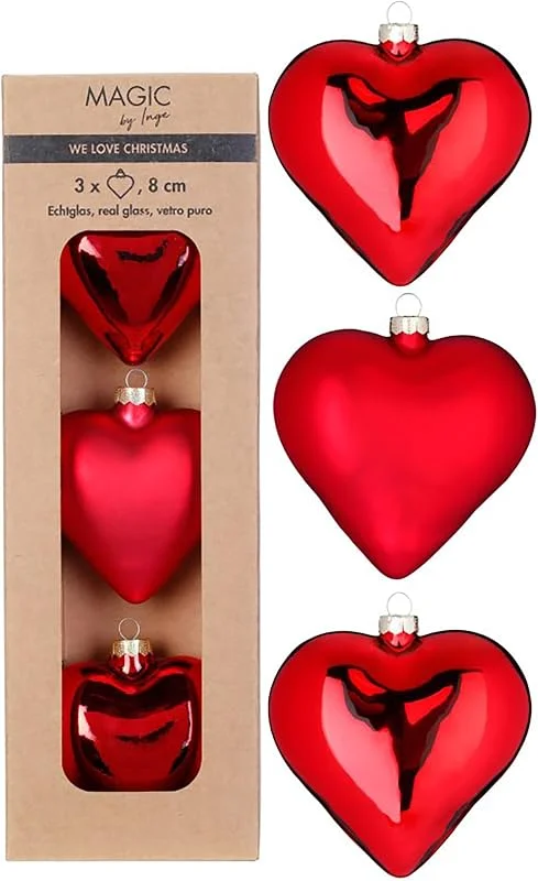 Besuche den Inge-glas-Store Christbaumschmuck Herzen Glas 8cm 3er Set - matt & glänzend - Christbaumkugeln für Weihnachtsbaum - Weihnachtskugeln & Weihnachtsbaumschmuck zu Weihnachten Rot - Merry Red — Weihnachtsdeko