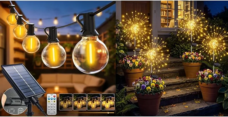 Besuche den btfarm-Store btfarm 20M Solar Lichterkette Aussen mit Fernbedienung & 4 Stück 120 LED Solar Feuerwerkslichter — Weihnachtsbeleuchtung