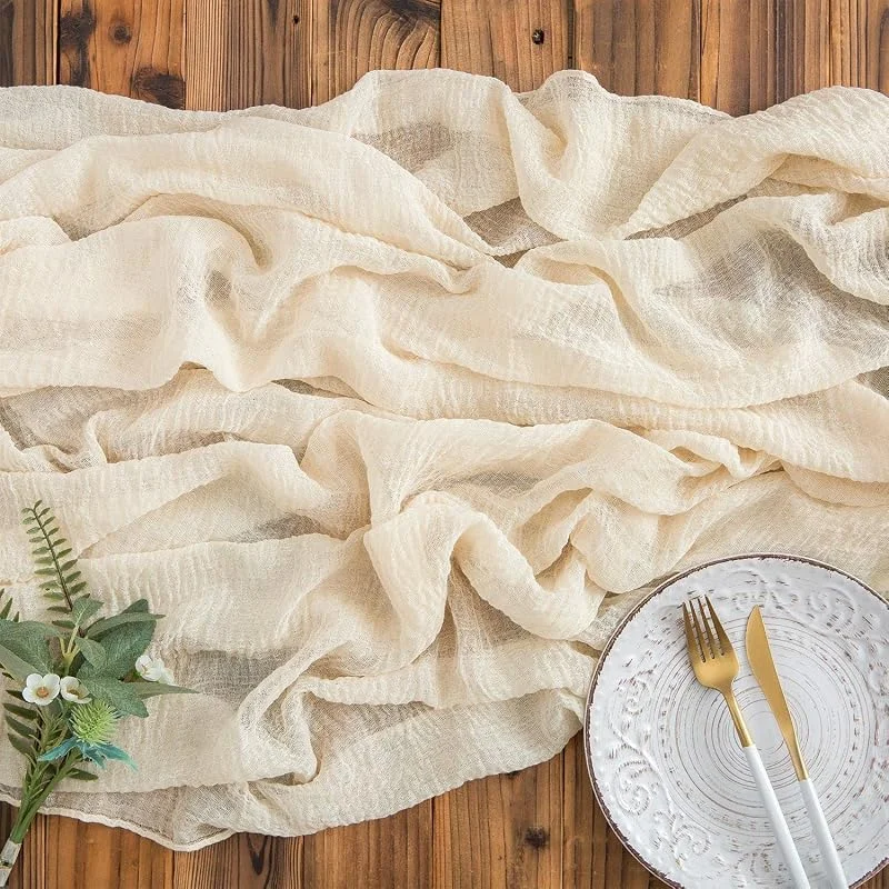 Besuche den AOKSUNOVA-Store AOKSUNOVA Käsetuch Tischläufer Musselin Hochzeit Dekostoff Beige Creme — Küche & Haushalt