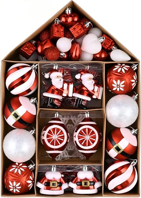 Besuche den Valery Madelyn-Store Valery Madelyn Weihnachtsschmuck-Set, 70 Stück, rot und weiß, bruchsicher, Weihnachtsbaumschmuck-Set, verschiedene traditionelle rote und silberne dekorative hängende Kugel-Ornamente für — Weihnachtsdeko
