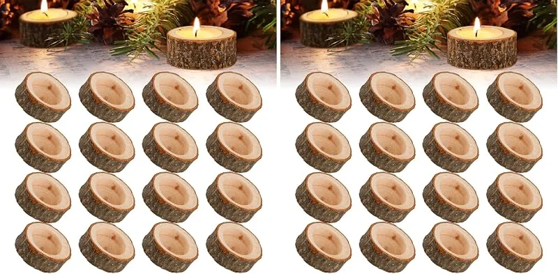 Marke: ZEFAN ZEFAN 16 Stück Holz Teelichthalter Rund Natur Teelichthalter Tischdeko für Hochzeiten Home Deko Geburtstag Weihnachtsfeier (Packung mit 2) — Advent und Tisch