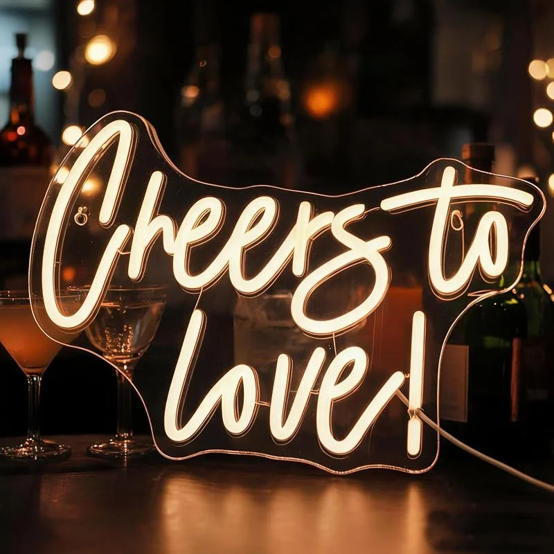 Besuche den QiaoFei-Store QiaoFei LED-Neonschild mit Aufschrift "Cheers To Love", USB-betrieben mit Dimmschalter, Neonlichter für Zimmer, Zuhause, Bar, Kunst, Wand, Party, Fenster, Wohnzimmer, Dekoration, Hochzeit, Wandbehang — Kerzenlicht Abendessen