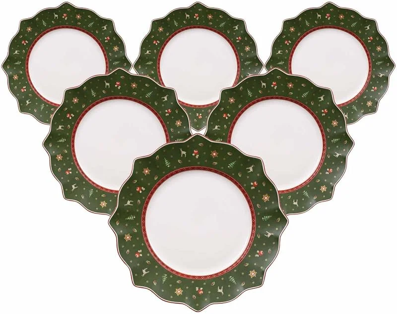 Besuche den Villeroy & Boch-Store Villeroy & Boch Toy's Delight Speiseteller 6er Set, 28 cm, Weihnachtsgeschirr, Ess- und Servierteller für Weihnachten, Premium Porzellan, Grün — Advent und Tisch