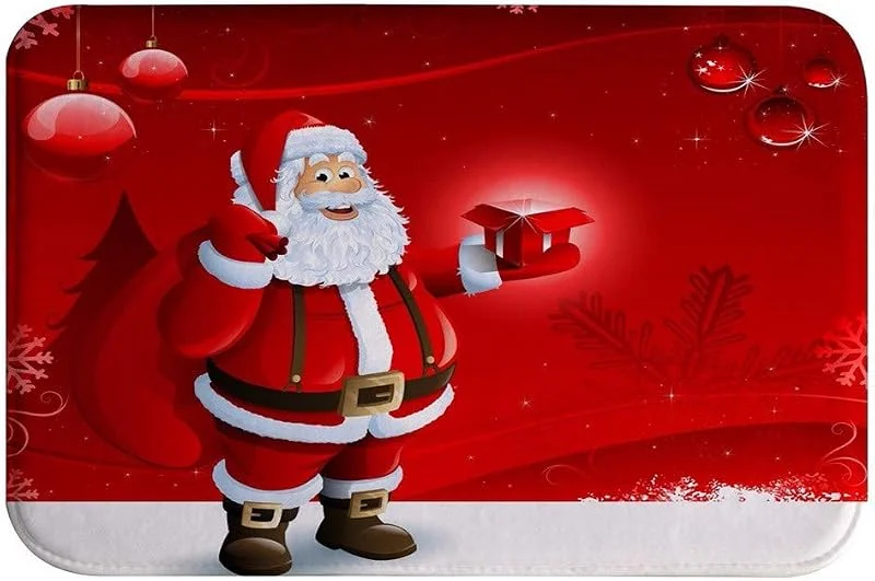 Marke: A.Monamour A.Monamour Badematten Badteppiche Badvorleger Weihnachtsmann Hält Eine Geschenkbox Weihnachten Urlaub Dekore Rotem Hintergrund Saugfähigen Flanell Anti-Rutsch Runner Teppiche Tür Matte 40x120cm — Geschenkverpackung
