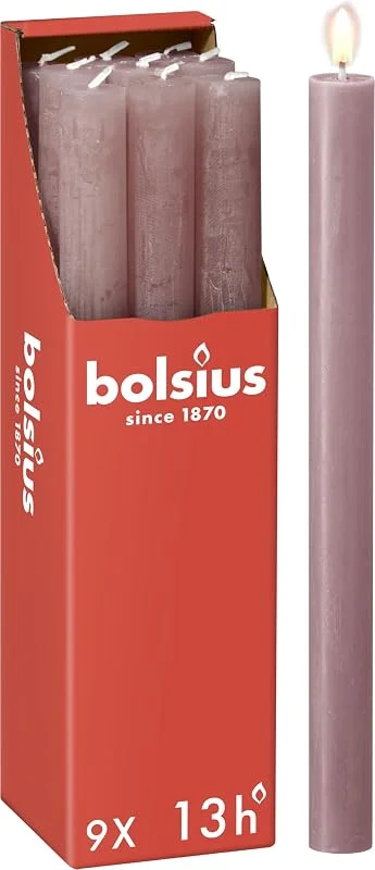 Besuche den bolsius-Store Bolsius - Rustik Stabkerzen - Altrosa - 9 Stück - 27 x 2.3 cm - Länge Brenndauer 13 Stunden - Unparfümierte - Enthält Natürliches Pflanzenwachs - Ohne Palmöl — Kerzenlicht Abendessen