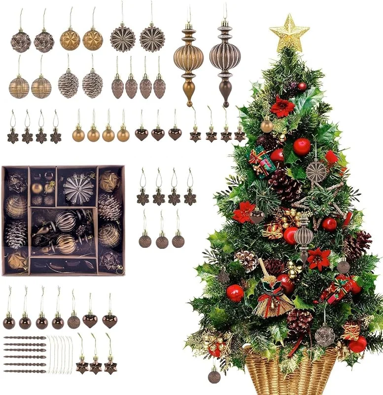 Marke: Generisch Weihnachtsbaumschmuck-Set, 53-teilig, Vintage, bruchsicher, Partyzubehör — Weihnachtsdeko