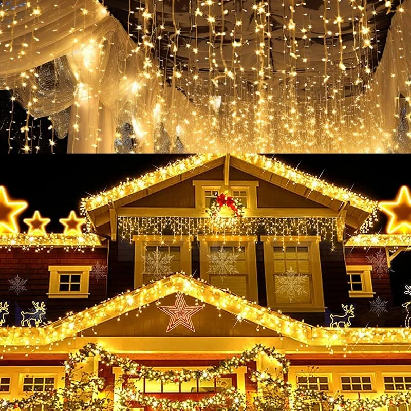 Besuche den Fiqops-Store Fiqops Eisregen lichterkette außen 15m warmweiß 600 leds lichterketten mit Stecker fairy lights aussen innen für Party Garten Weihnachten Hochzeit Beleuchtung Deko — Weihnachtsbeleuchtung