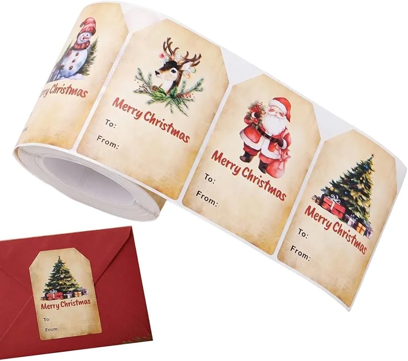 Marke: Generic Weihnachtssticker Rolle 150 Stück Vintage festlicher Weihnachtsschneemann — Geschenkverpackung