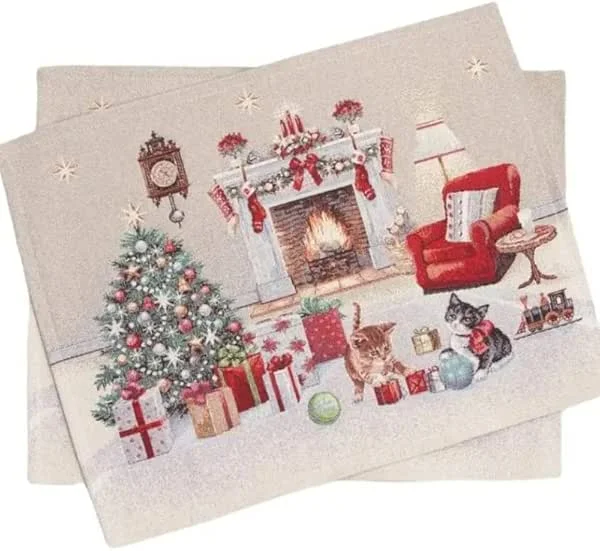 Besuche den Home of Christmas-Store Gobelin Weihnachtstischdecke, Weihnachtliche Tischwäsche, Tischläufer, Tischdecke für Weihnachten und Neujahr (Geschenke auspacken (mit Lurex), Platzset 40x50 cm) — Küche & Haushalt