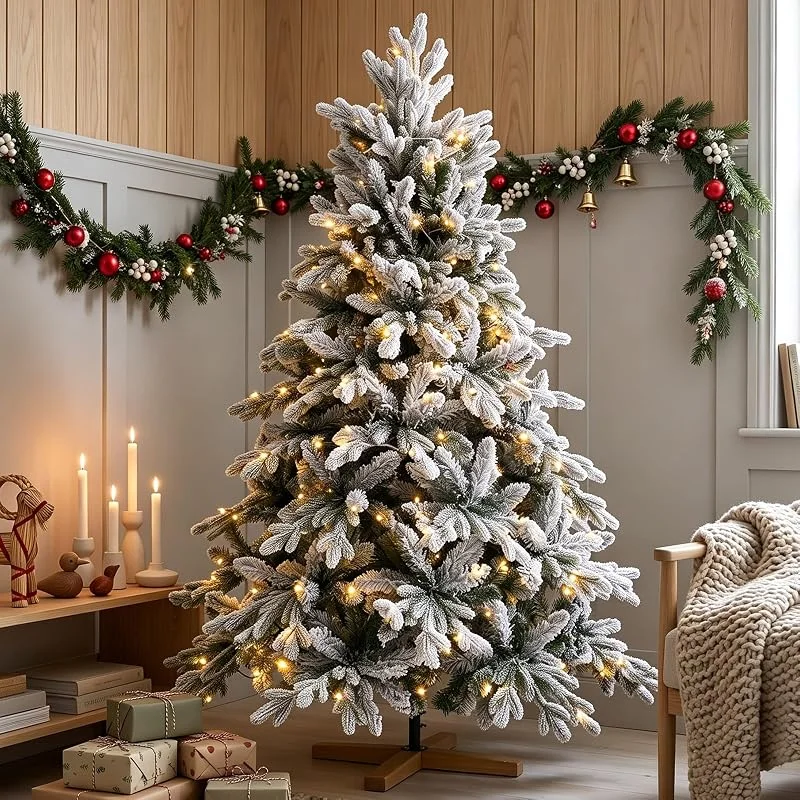 Marke: Verdego Verdego Weihnachtsbaum mit Beleuchtung, Schnee, Holzständer, PE&PVC, 150cm — Weihnachtsbeleuchtung