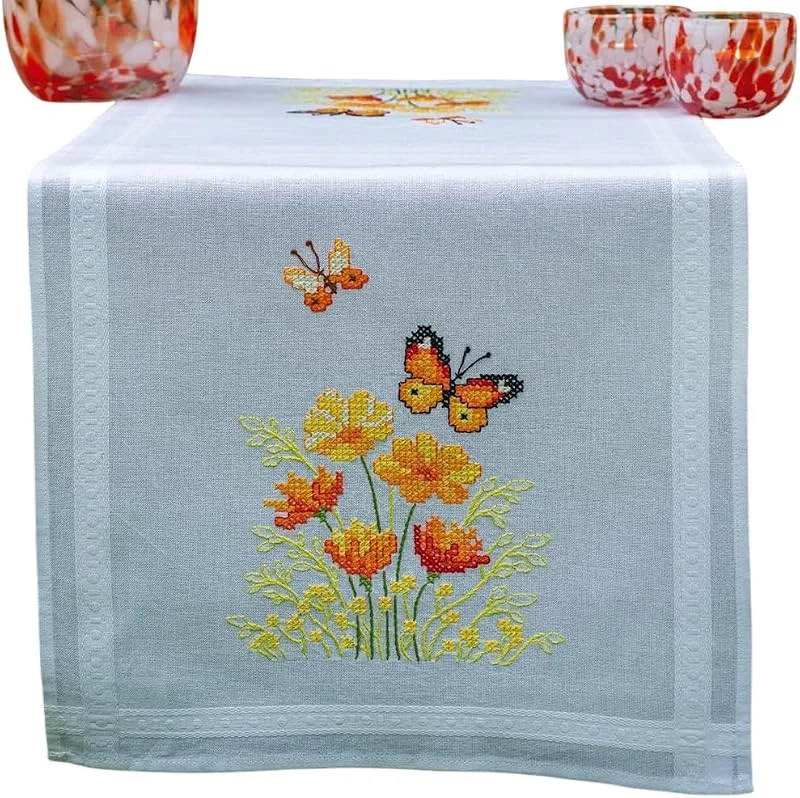Besuche den Vervaco-Store Vervaco Stickpackung Kreuzstich Set Vorgedruckt Tischläufer Blumen und Schmetterlinge Stickdecken Vorgezeichnet DIY Basteln Kreativ Stickläufer zum Selbersticken 40 x 100 cm Stickset — Advent und Tisch