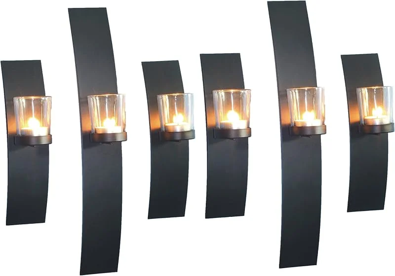 Besuche den Novaliv-Store Novaliv 6X Wandkerzenhalter Vintage Metall mit Glas 6 x 10, 5 x 39 cm Schwarz Kerzenhalter Wand Teelichterhalter Deko Wohnzimmer Dekoration Wanddeko Vintage Deko Teelicht Wandhalter — Kerzenlicht Abendessen