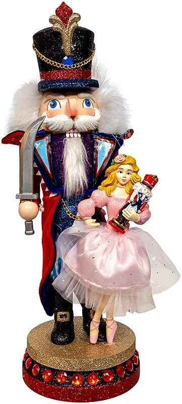 Marke: Kurt S. Adler Kurt Adler 38, 1 cm Hollywood Nussknacker Prinz mit Clara - Rot & Blau Weihnachten Nussknacker mit Schwert, Rosa Clara-Puppe, Holz und Harz Sammlerstück — Weihnachtsdeko