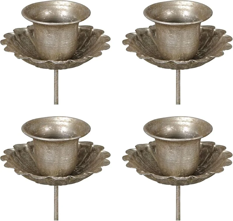 Besuche den Storm's Gartenzaubereien-Store Tafelkerzenhalter für Adventskranz 4er Set - Kerzenhalter mit Spieß in Silber antik — Kerzenlicht Abendessen