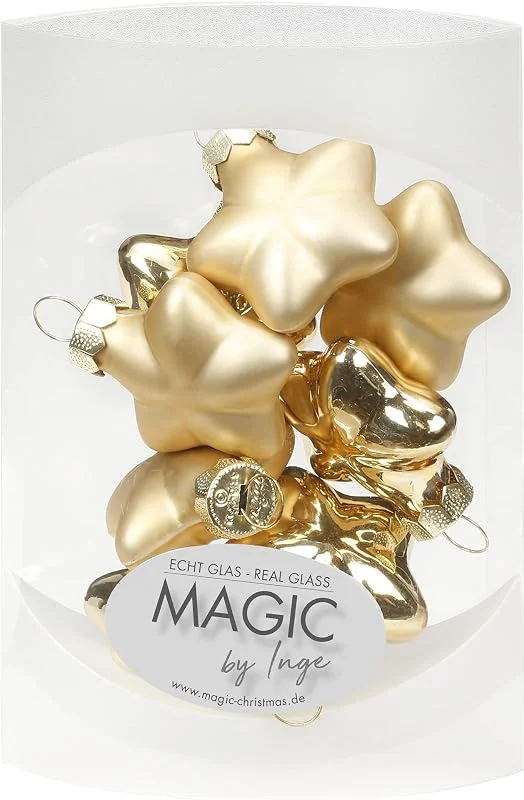 Marke: MAGIC Christbaumschmuck Sterne Glas 4cm x 8 Stück Weihnachtskugeln Gold hellgold - Brokatgold — Weihnachtsdeko