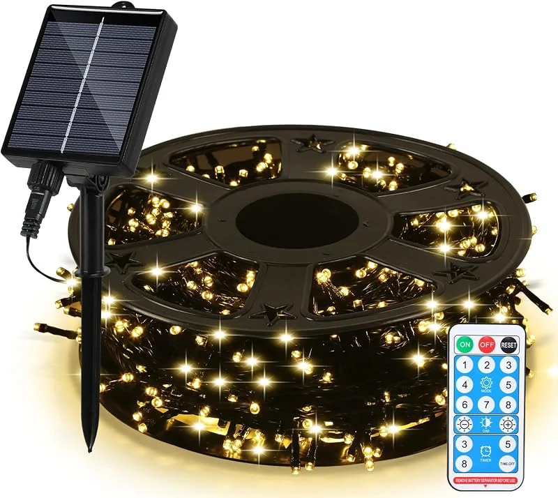 Besuche den Daromigo-Store Daromigo Solar Lichterkette Außen 100M 1000LED Warmweiß, Solar & USB, 8 Modi, Timer, IP44 Wasserdicht, XXL Solarlichterkette für Garten, Hochzeit, Party, Outdoor-Deko — Weihnachtsbeleuchtung