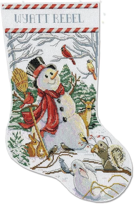 Marke: Design Works Design Works Crafts Kreuzstich Stickpackung Weihnachtsstrumpf Waldschneemann, Zählmuster — Weihnachtsdeko