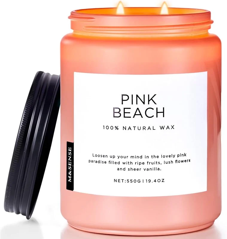 Besuche den M&SENSE-Store M&SENSE Rosa Strand Duftkerzen im Glas groß Kokosnuss duftende natürliche Sojakerzen für Zuhause, 110 Stunden Brenndauer, Heim Deko Geschenk für Frauen, Freunde, Familie, Kollegen — Kerzenlicht Abendessen