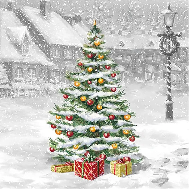 Besuche den Ambiente-Store Ambiente Serviette Verschneite Weihnacht Papier 33 cm x 33 cm Viertel Motiv — Advent und Tisch