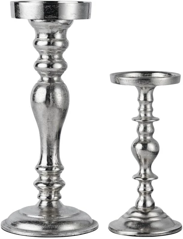 Besuche den MichaelNoll-Store 2er Set Kerzenständer Kerzenhalter Aluminium Silber - Kerzenleuchter Modern aus Metall - H 21 cm, 31 cm — Kerzenlicht Abendessen