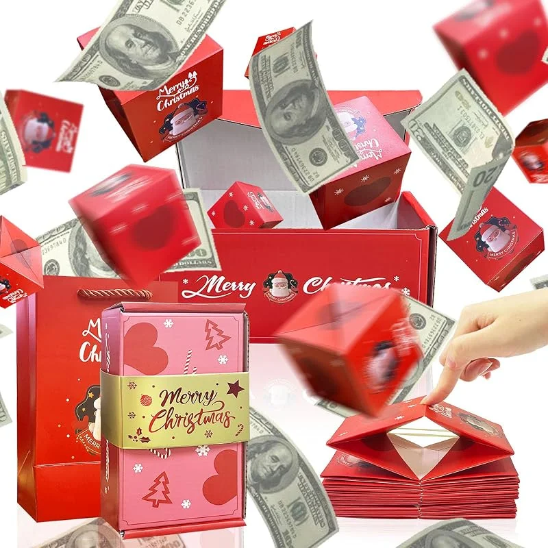 Marke: BAEIDO Weihnachts-Überraschungs-Explosions-Geschenkbox, lustige Pop-Up-Bargeld aus Geldkoffer für Frauen und Männer Überraschung, DIY Neuheit luxuriöse faltbare Weihnachts-springende Geldboxen für Ehefrau — Geschenkverpackung