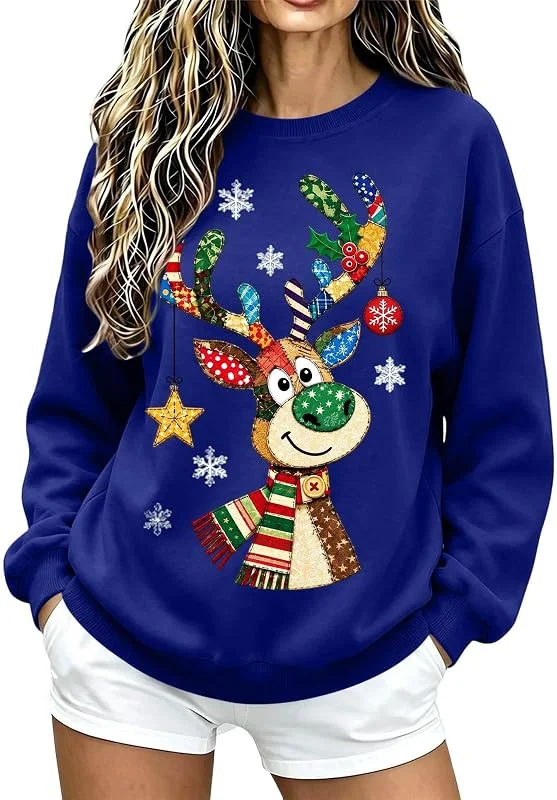 Marke: Wgtfot Weihnachtspullover Damen Lustige Elch Druck Pullover Modisch Weihnachten Sweatshirt Ugly Christmas Sweater Basic Rundhals Langarmshirt Locker Lässige Weihnachtspulli Teenager Mädchen Weihnachtsshirt — Weihnachtsmode