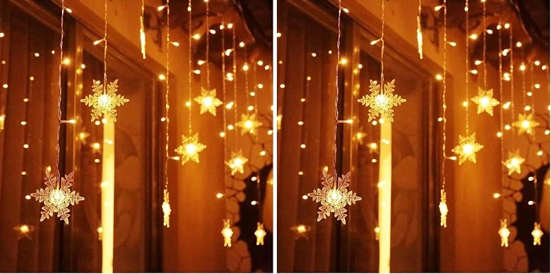 Besuche den ELEUTH-Store 94 LED Lichterkette Schneeflocken, Lichtervorhang Weihnachten Innen 8 Modi und Timer Weihnachtsbeleuchtung Außen IP44 Weihnachtsdeko für Fenster, Hochzeit, Balkon, Schlafzimmer (Packung mit 2)