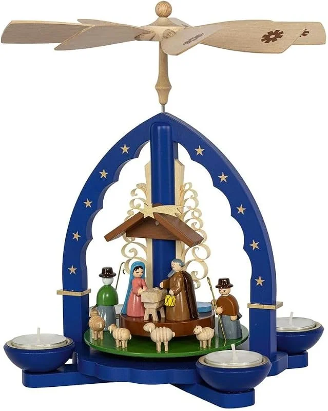 Besuche den Rudolphs Schatzkiste-Store Rudolphs Schatzkiste Pyramide Christi Geburt blau für Teelichte und Kerzen Höhe 27cm NEU Teelichtpyramide Weihnachtspyramide Holzpyramide Tischdekoration Dekoration Weihnachten Wärmespiel Lichter — Weihnachtsdeko