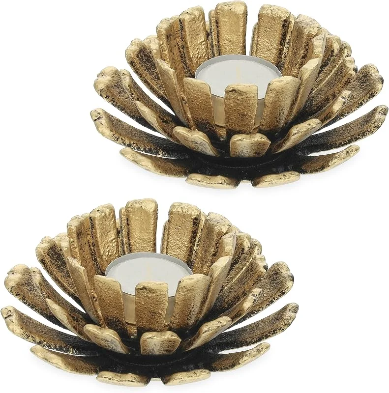Besuche den Relaxdays-Store Relaxdays Teelichthalter, 2er Set, Blumenform, Gold — Kerzenlicht Abendessen