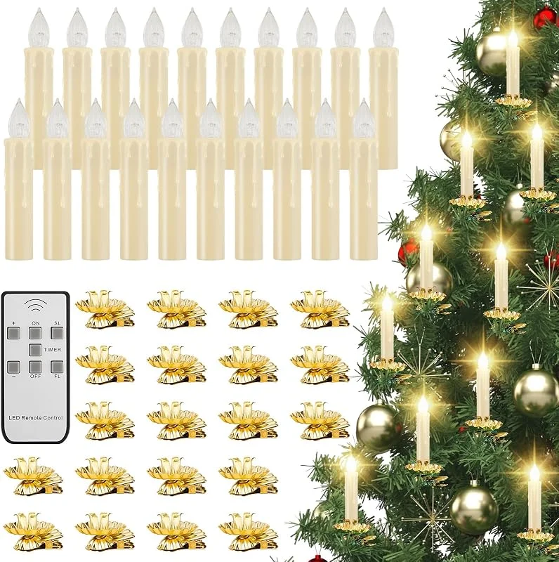 Marke: Baquler Baquler LED-Weihnachtsbaumkerzen, flammenlose Kerzen, mit Fernbedienung, Timer und Weihnachtsbaumhalter-Clip, goldfarben, 40 Stück — Weihnachtsbeleuchtung