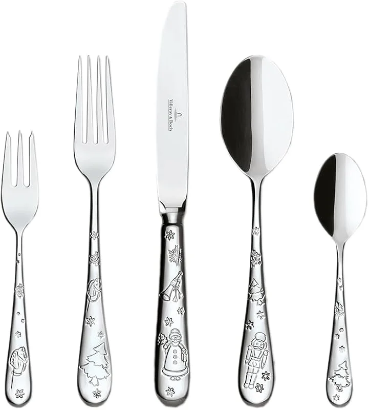Villeroy & Boch – Toy's Delight Besteckset 30 teilig Silber Platin, Spülmaschinenfest, Besteck Set 6 Personen Rostfrei Weihnachtsmotive, Gabel, Messer, Löffel, Kaffeelöffel, Kuchengabeln, Edelstahl — Advent und Tisch
