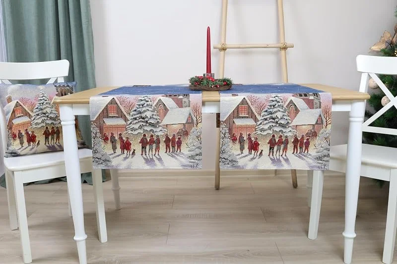 Besuche den textile idea-Store Tischläufer Weihnachten 45x140 cm Gobelin – Festlicher Marktplatz — Küche & Haushalt