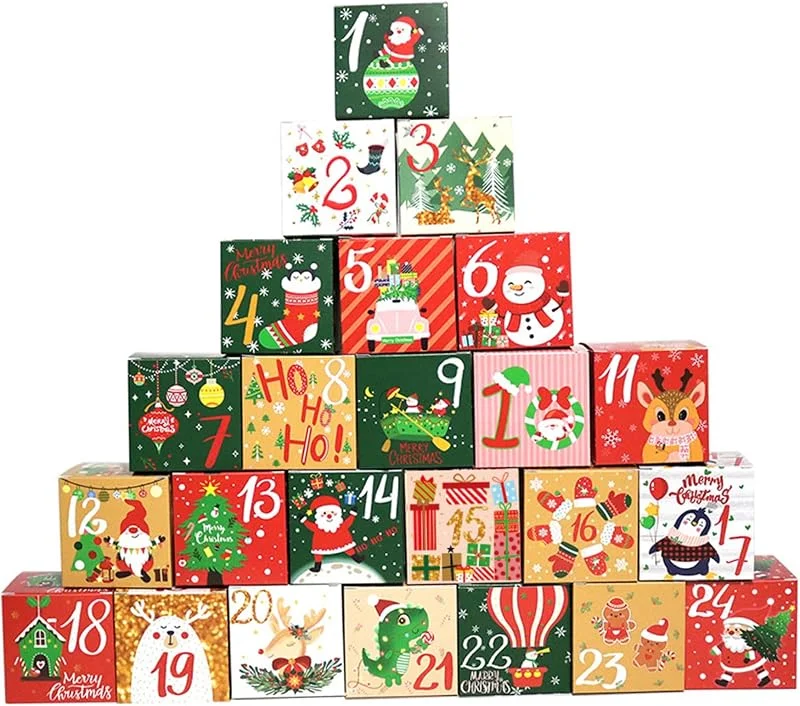 Marke: Jorzer Adventskalender-Box, 24-Tage-Countdown, leerer Adventskalender zum Befüllen, Papierbox, 24 Stück, 7, 6 cm — Advent und Tisch