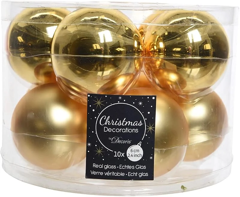 Marke: Decoris Decoris Weihnachtskugeln Glas 6cm x 10 Stück Christbaumkugeln matt glänzend hellgold — Weihnachtsdeko